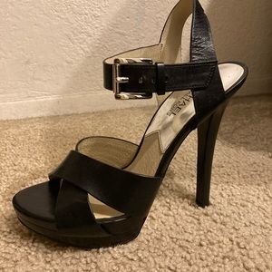 Michael Kors Black Leather Ankle Strap Heels Sandals